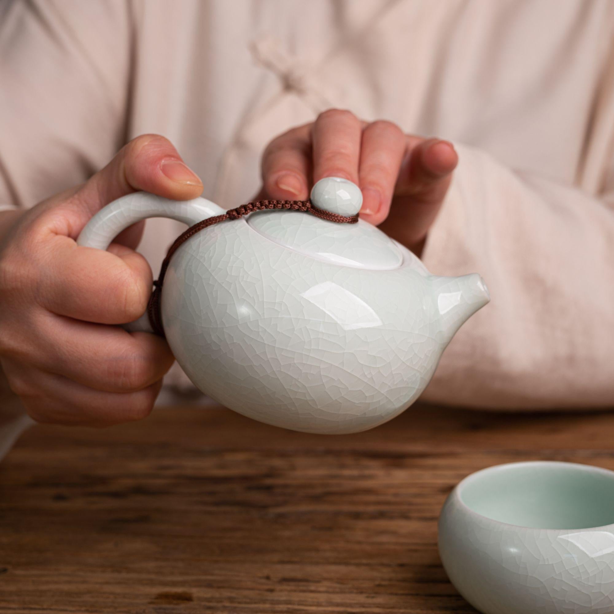 Song Dynasty inspired Ru Ware style teapot with celadon glaze.