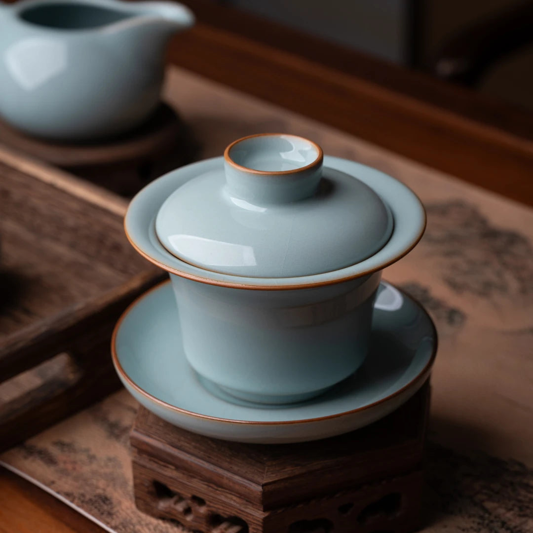 Sky after rain glazed cup, handmade with crushed agate.