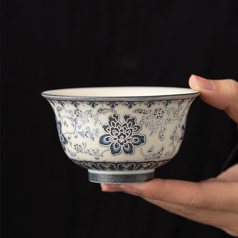 Luxury Blue-and-White Ceramic Tea Cup