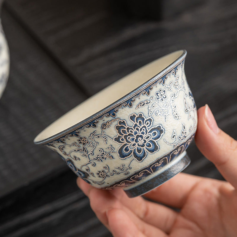 Luxury Blue-and-White Ceramic Tea Cup