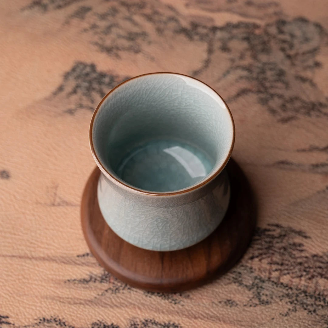 Tea cup set for adults, handmade ceramics with evolving ice veins