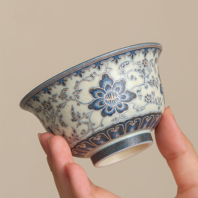 Luxury Blue-and-White Ceramic Tea Cup