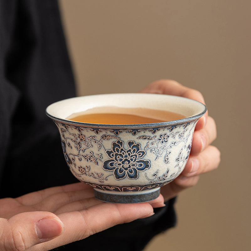 Luxury Blue-and-White Ceramic Tea Cup