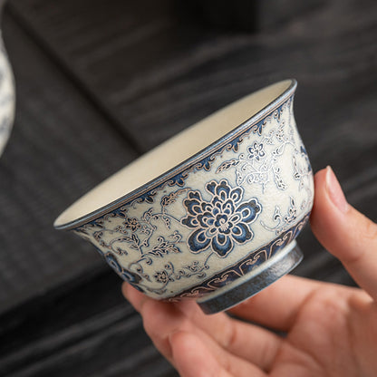 Luxury Blue-and-White Ceramic Tea Cup