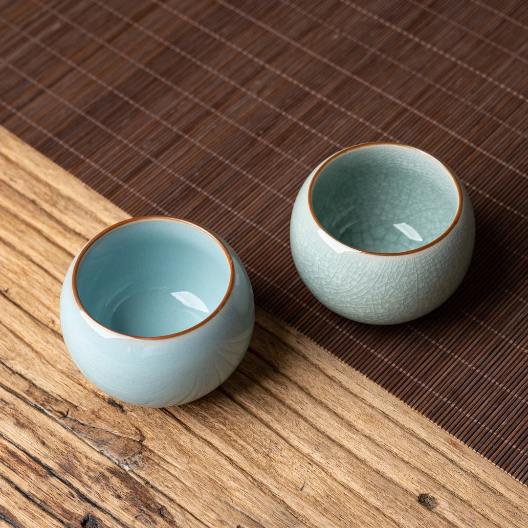 Celadon Glaze + Crackle Glaze Tea Cup Pair
