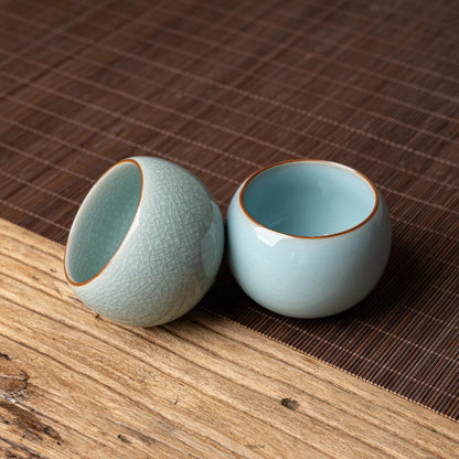 Celadon Glaze + Crackle Glaze Tea Cup Pair