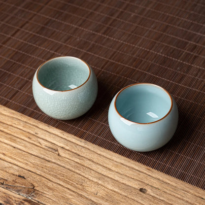 Celadon Glaze + Crackle Glaze Tea Cup Pair