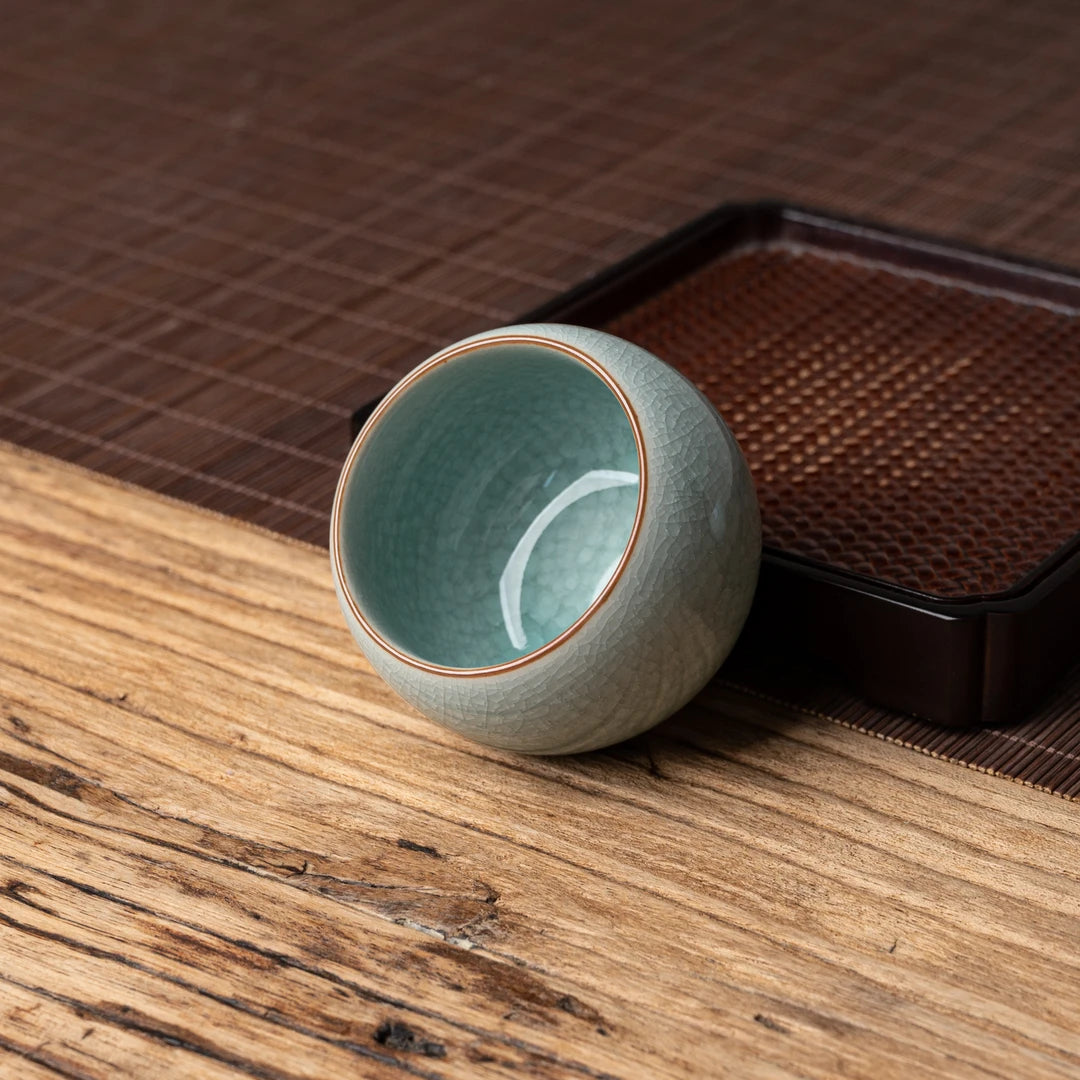 Celadon Glaze + Crackle Glaze Tea Cup Pair