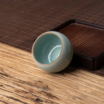 Celadon Glaze + Crackle Glaze Tea Cup Pair